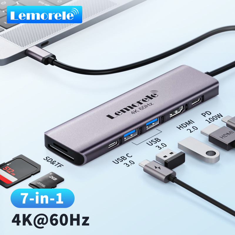 Laptop Accessories Macbook - Lemorele 7-in-1 USB HUB Docking Station